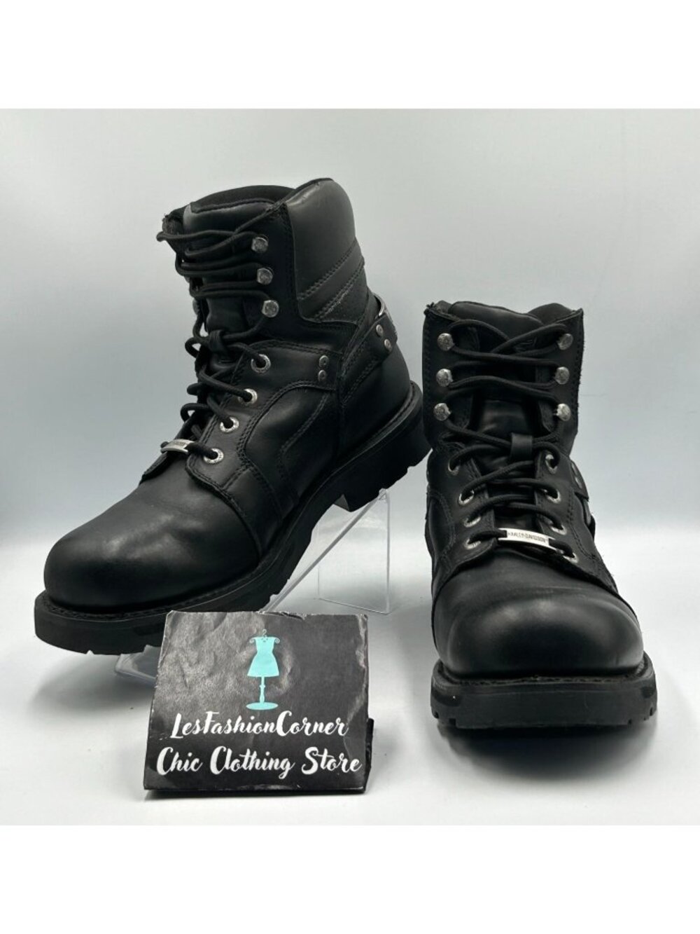 Harley-Davidson Mens Black Leather Lace-Up Logo Accent Riding Boots Sz 13M 3357